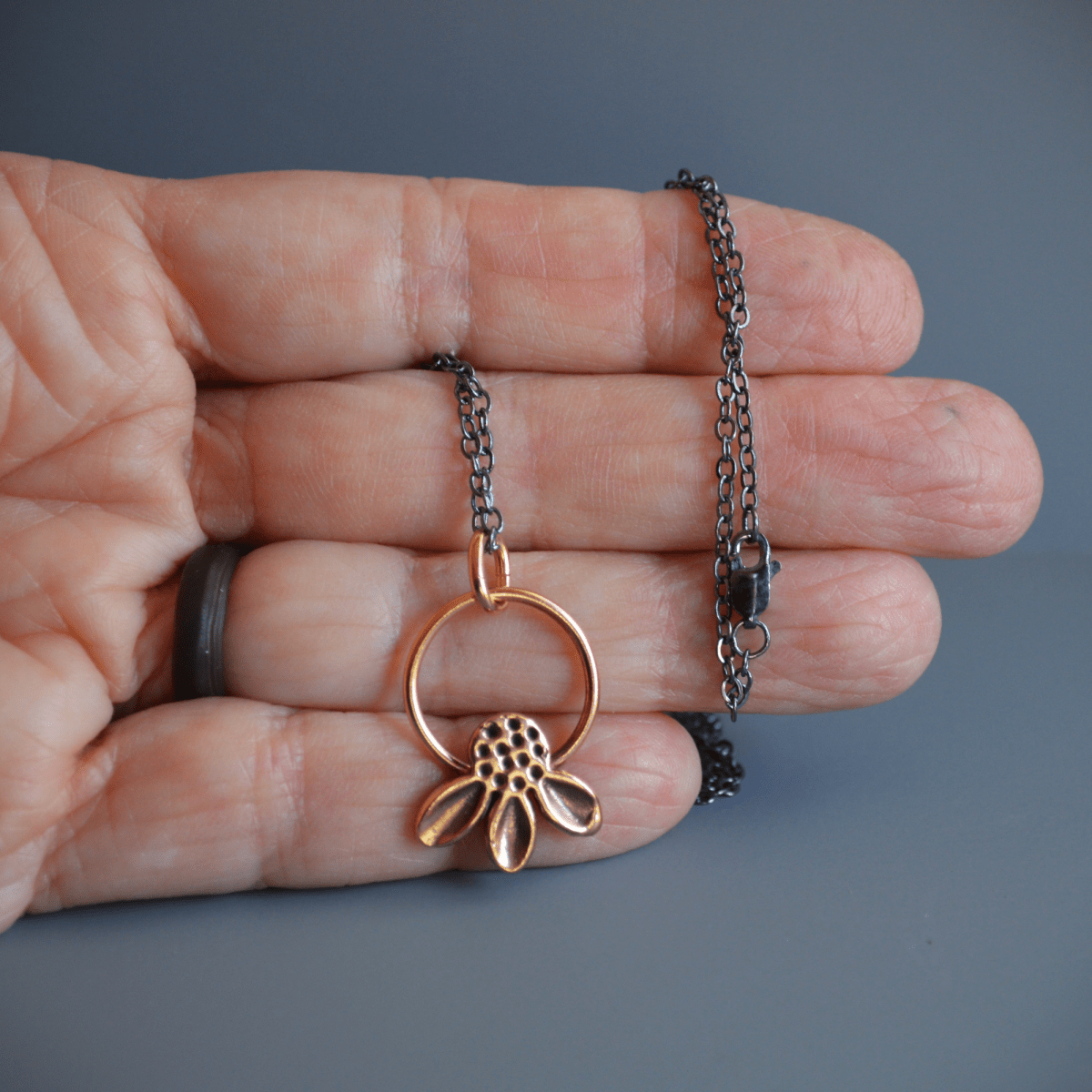 Bronze Coneflower Hoop Necklace - Gayle Dowell