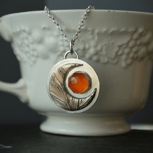 Bronze Moon Necklace, Sage and Carnelian - Gayle Dowell