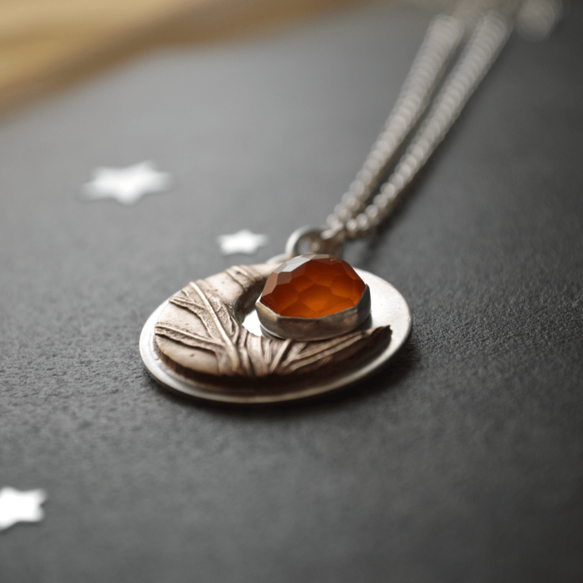 Bronze Moon Necklace, Sage and Carnelian - Gayle Dowell