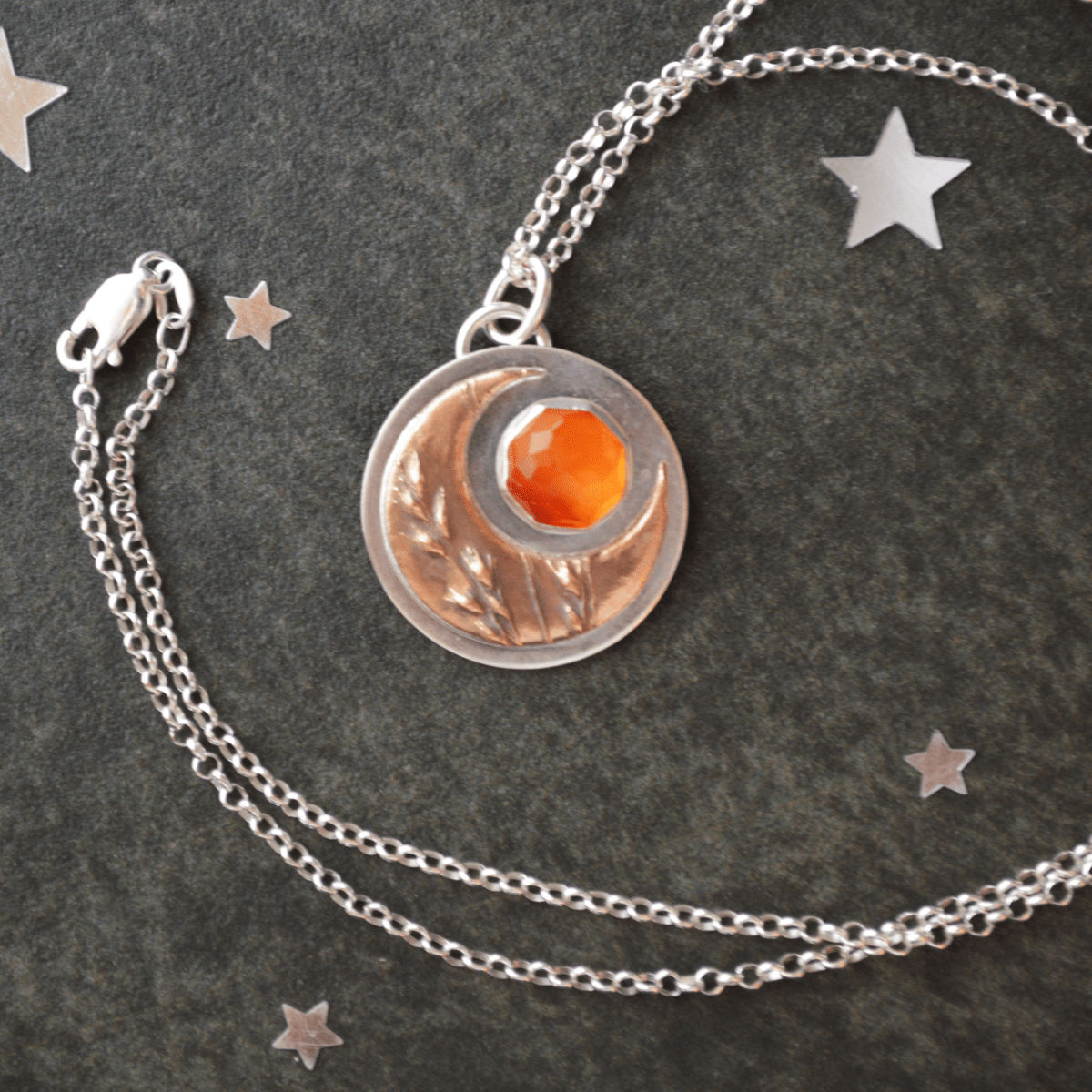 Bronze Moon Necklace, Switchgrass and Carnelian - Gayle Dowell