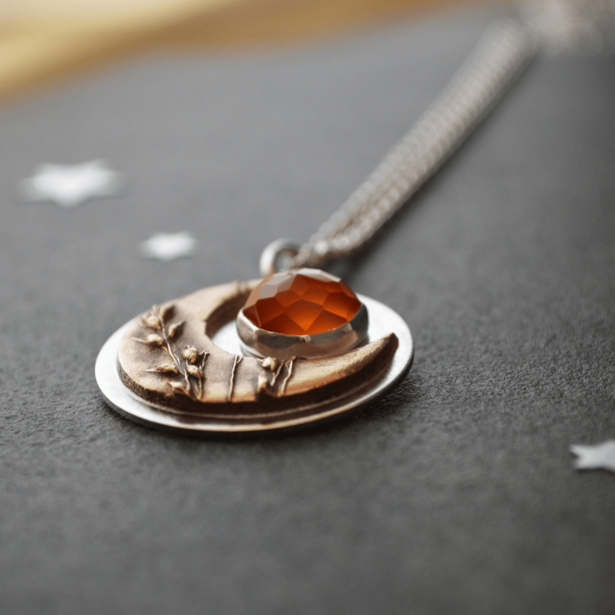 Bronze Moon Necklace, Switchgrass and Carnelian - Gayle Dowell