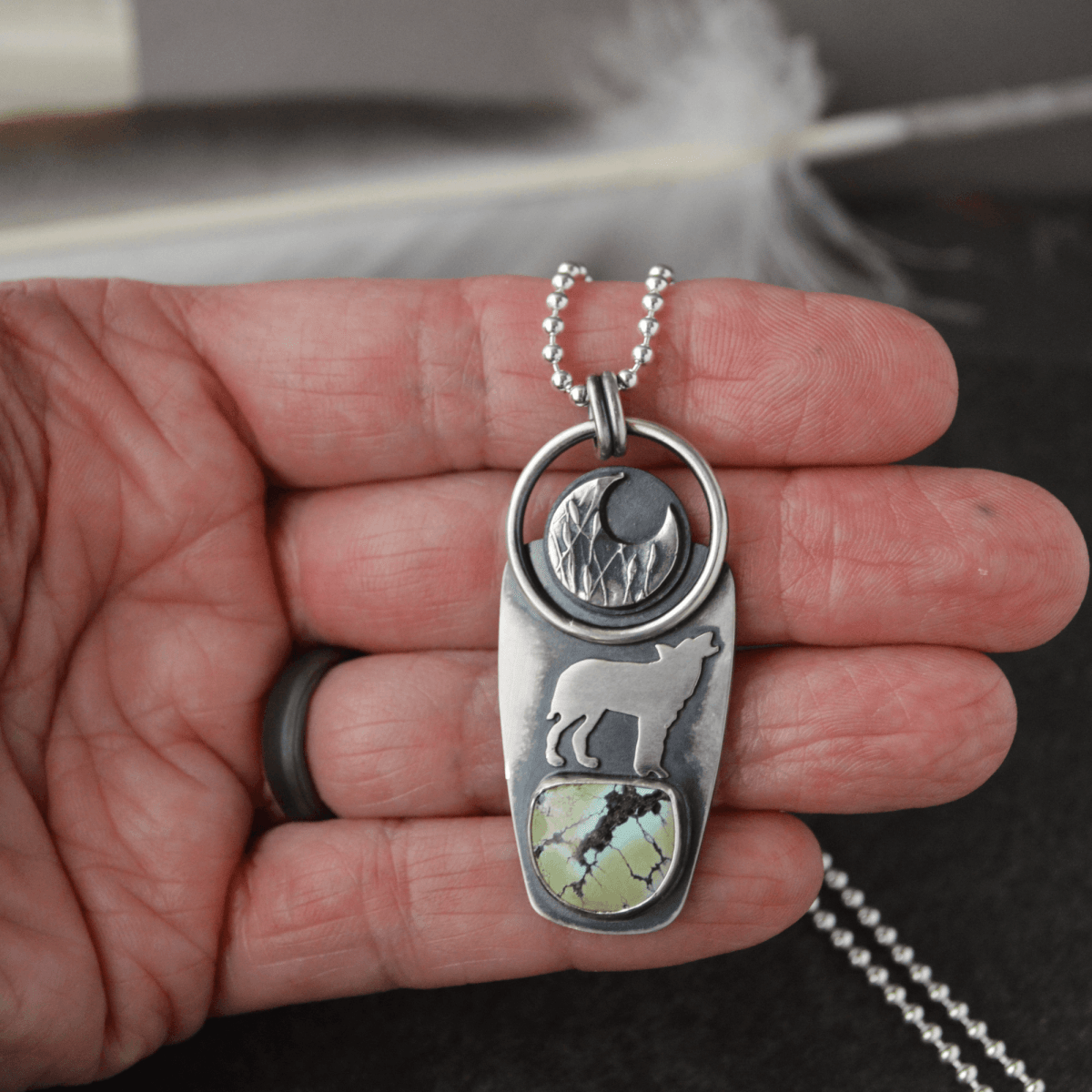 Coyote Moon Necklace with Treasure Mountain Turquoise - Gayle Dowell