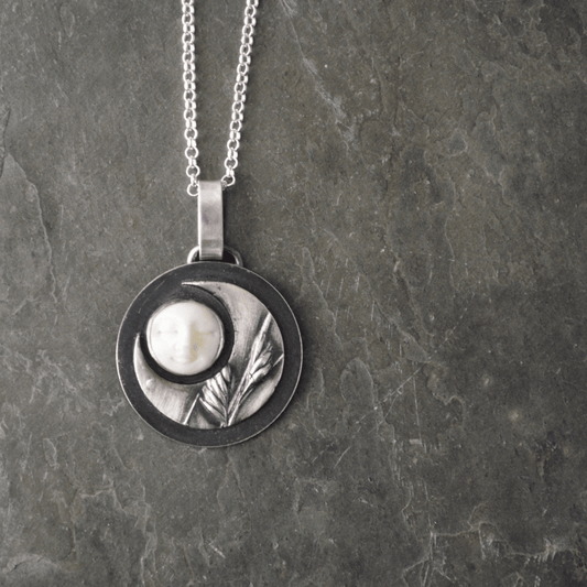 Crescent Moon Necklace, Buffalograss and Bone - Gayle Dowell