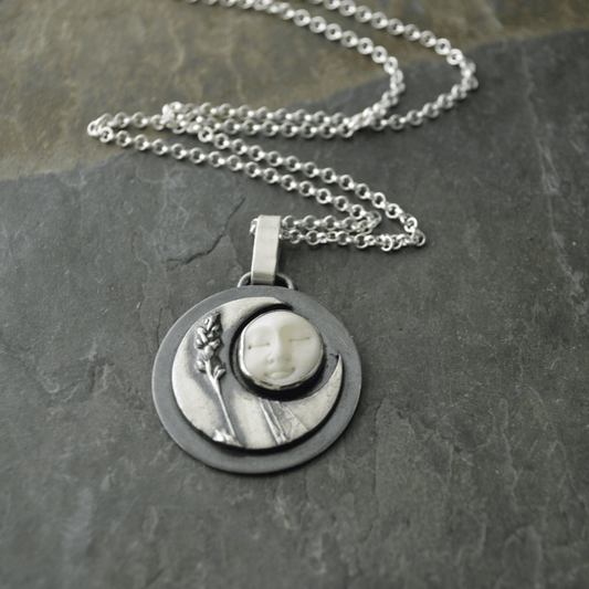 Crescent Moon Necklace, Lady's Thumb and Bone - Gayle Dowell