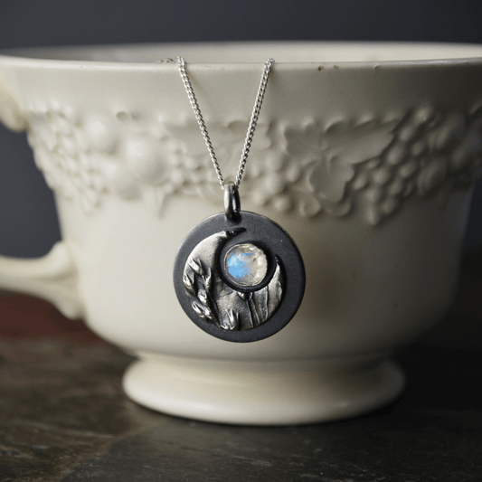 Crescent Moon Necklace, Switchgrass and Moonstone - Gayle Dowell