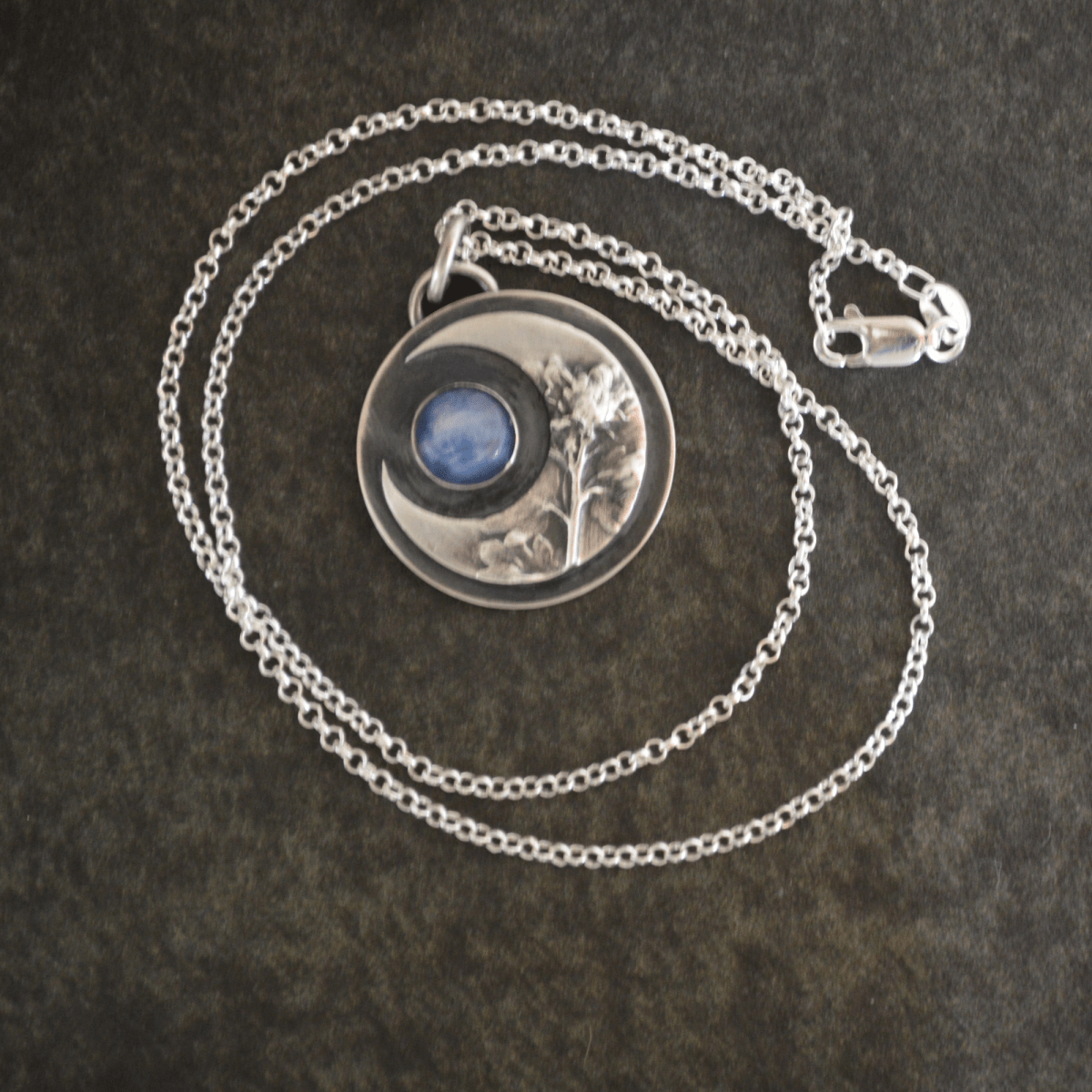 Crescent Moon Necklace, Wayside Speedwell with Kyanite - Gayle Dowell