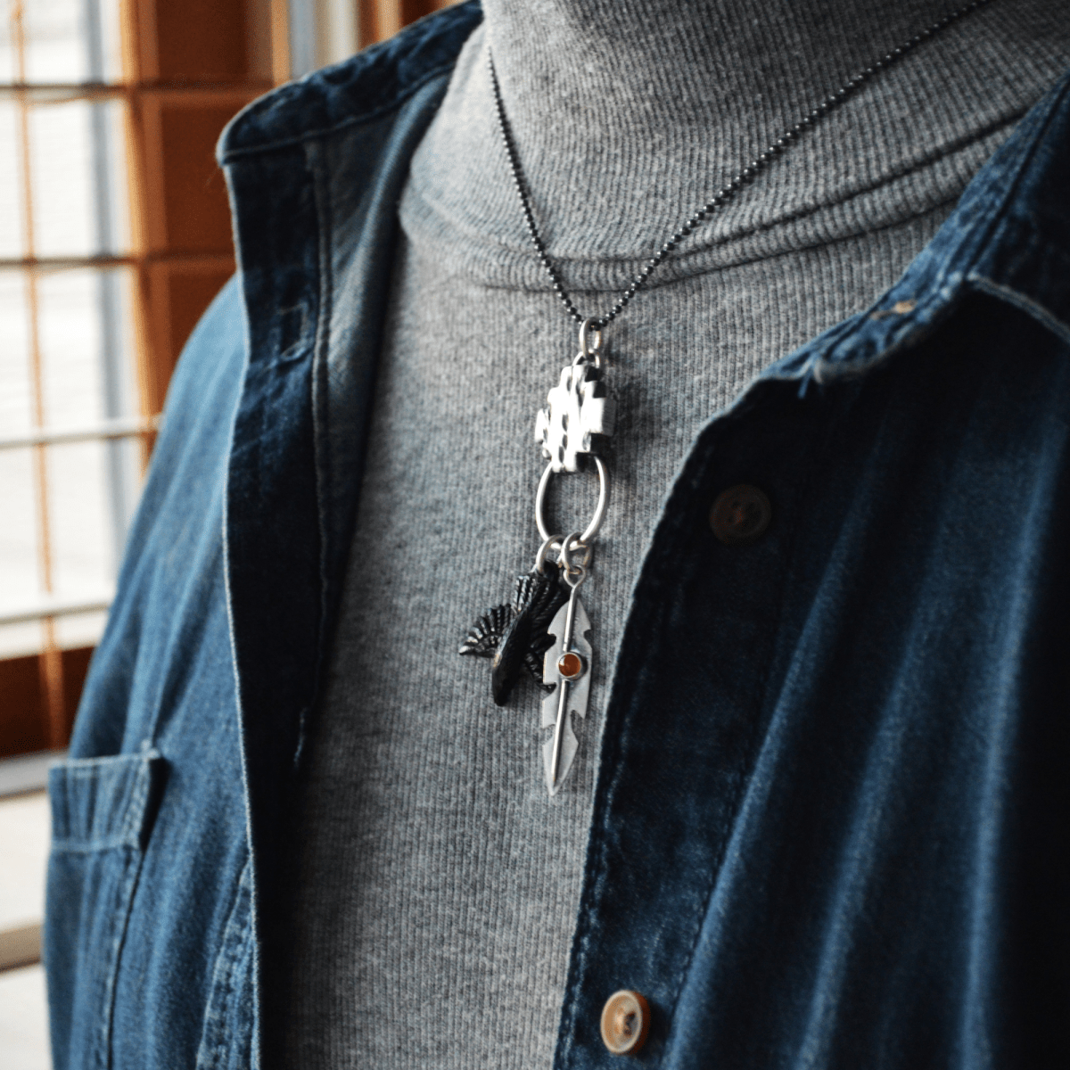 Crow Charm Necklace with Feather - Gayle Dowell