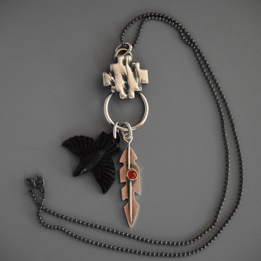 Crow Charm Necklace with Feather - Gayle Dowell