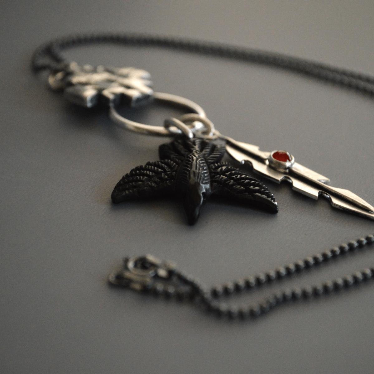 Crow Charm Necklace with Feather - Gayle Dowell