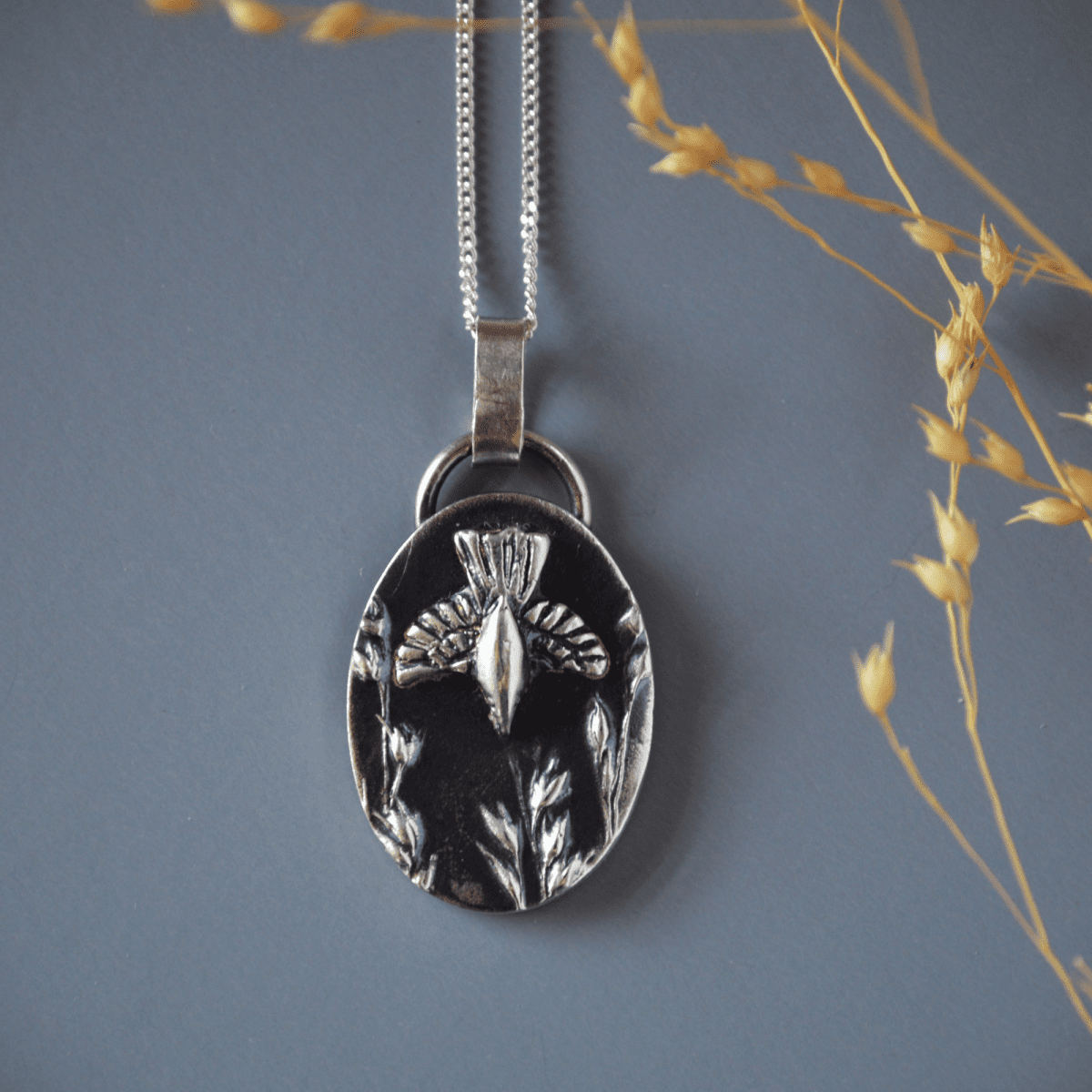 Crow on the Prairie Necklace, Switchgrass Texture - Gayle Dowell