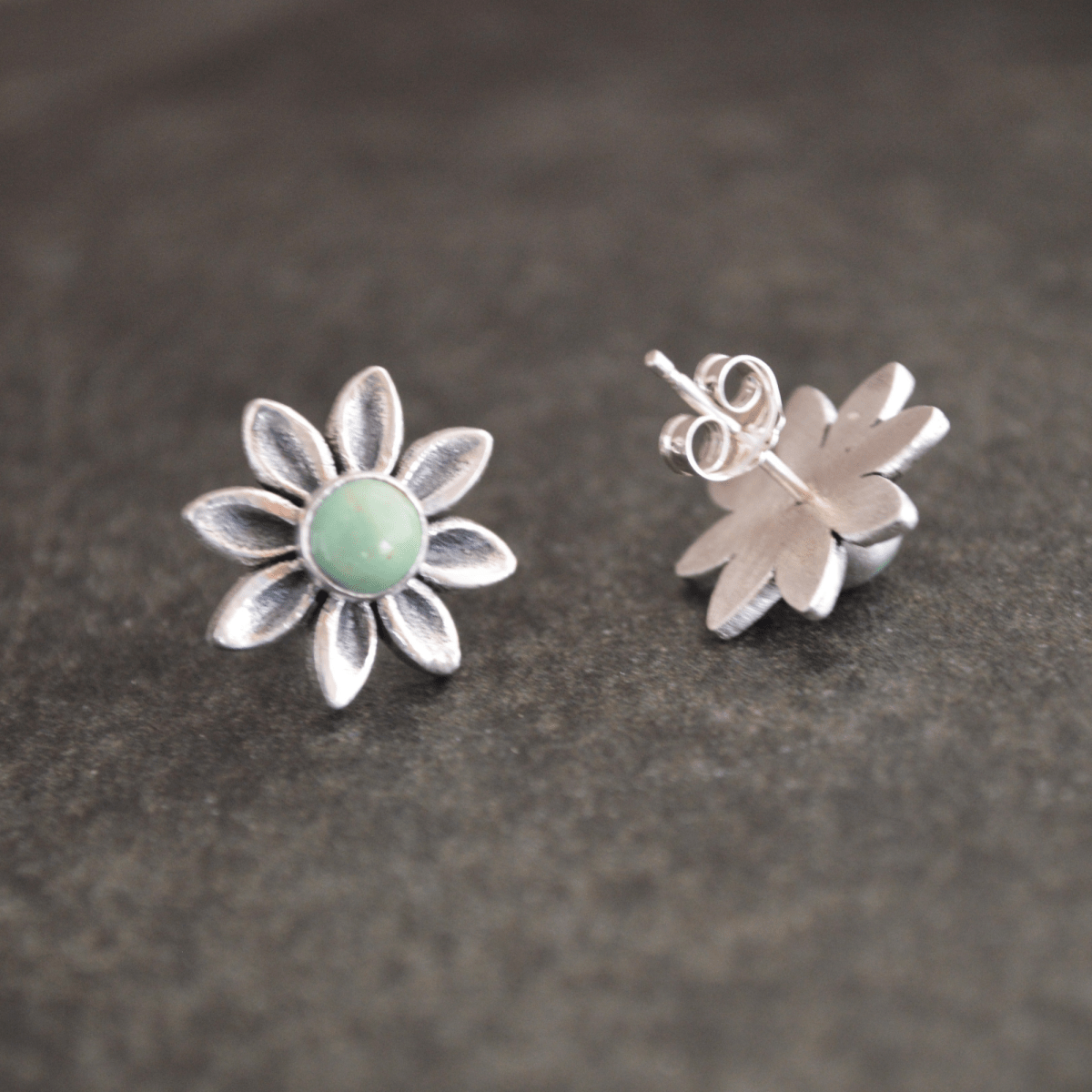 Daisy Stud Earrings, Kingman Turquoise and Sterling Silver - Gayle Dowell
