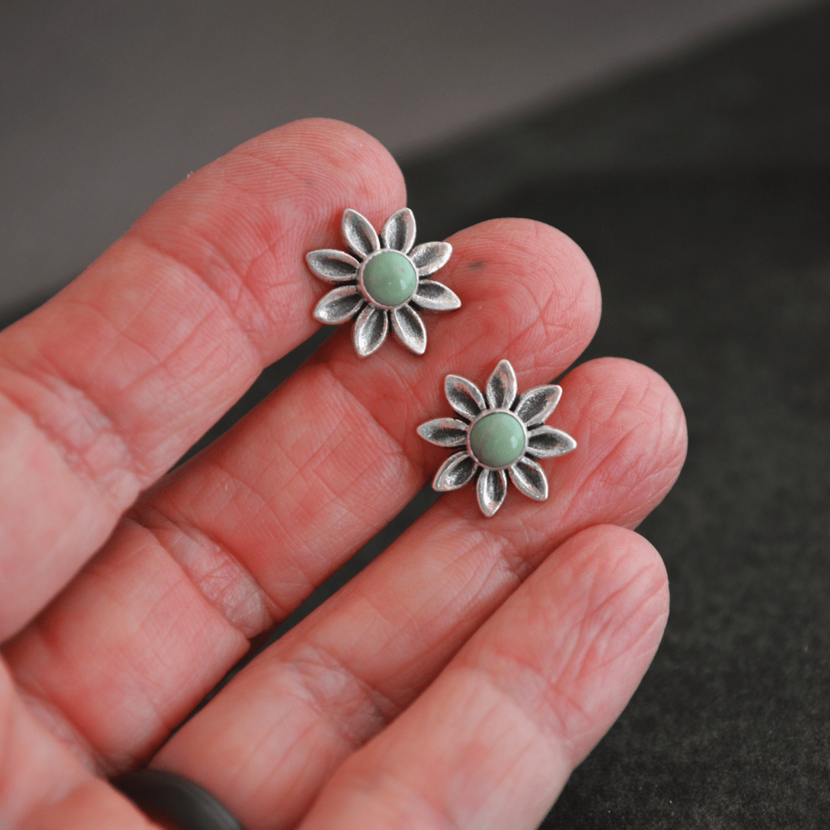 Daisy Stud Earrings, Kingman Turquoise and Sterling Silver - Gayle Dowell