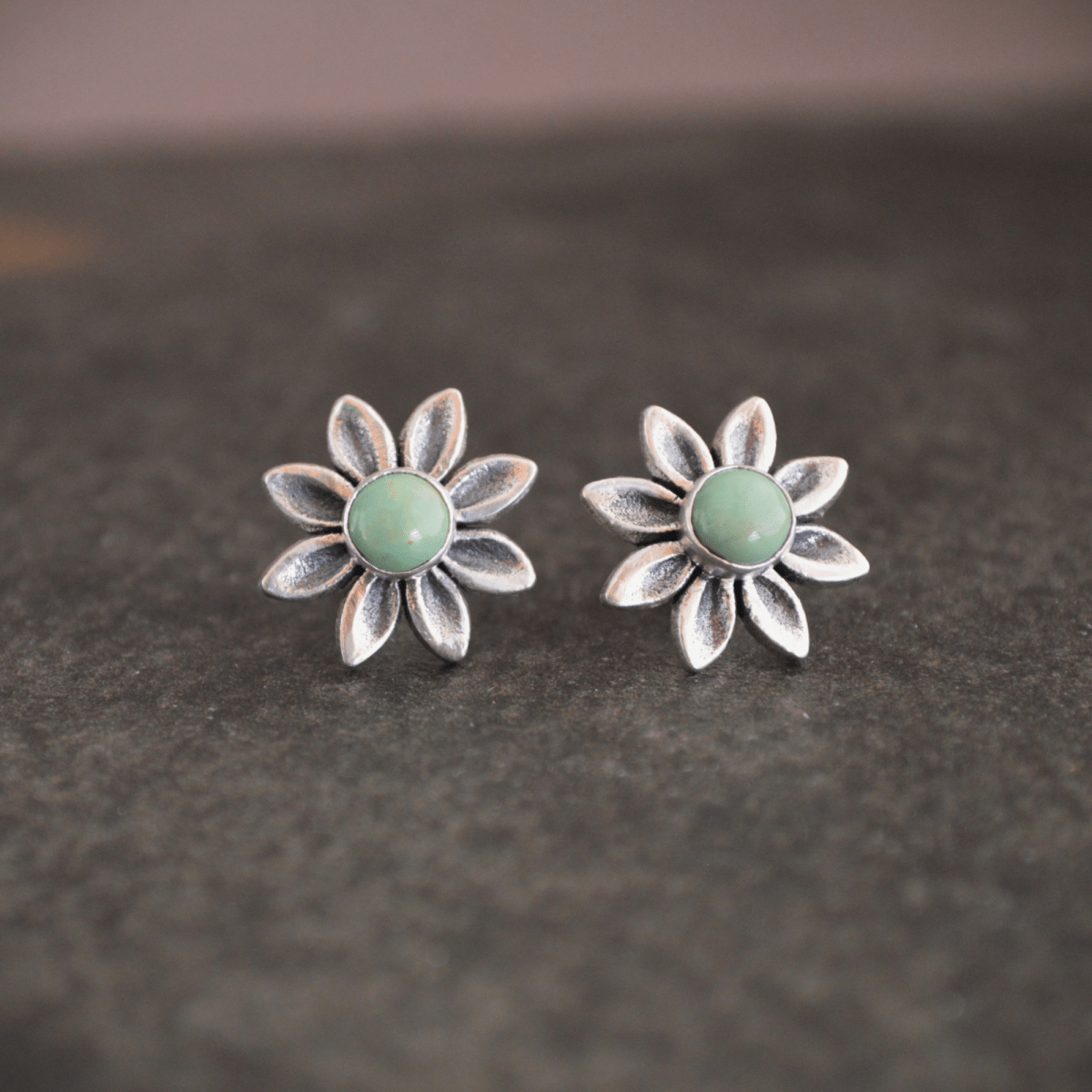 Daisy Stud Earrings, Kingman Turquoise and Sterling Silver - Gayle Dowell