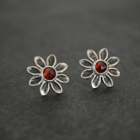 Garnet Stud Earrings, Daisy in Sterling Silver - Gayle Dowell