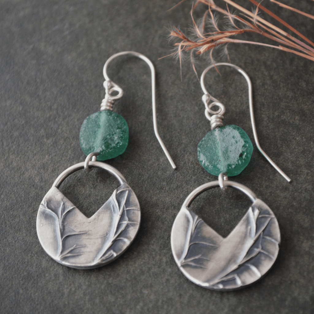 Little Bluestem Earrings with Ancient Roman Glass - Gayle Dowell