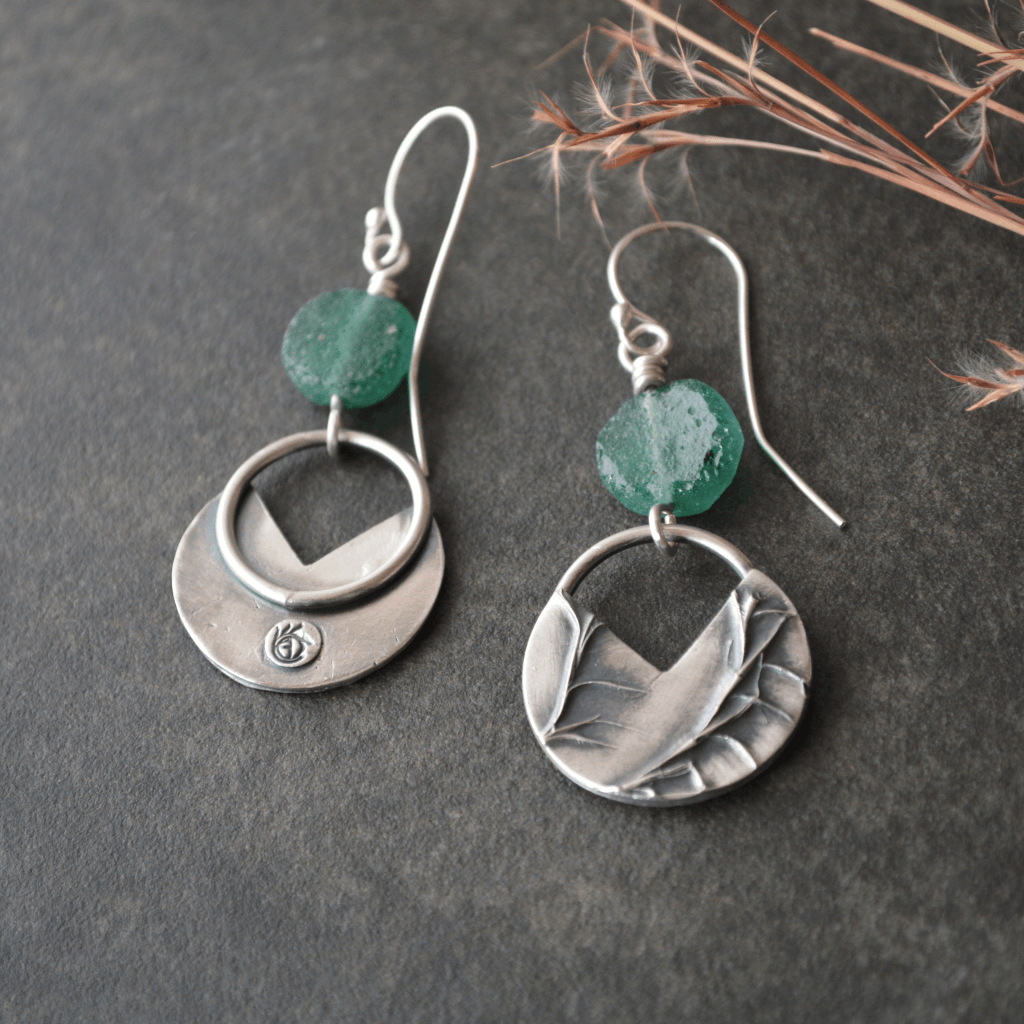Little Bluestem Earrings with Ancient Roman Glass - Gayle Dowell