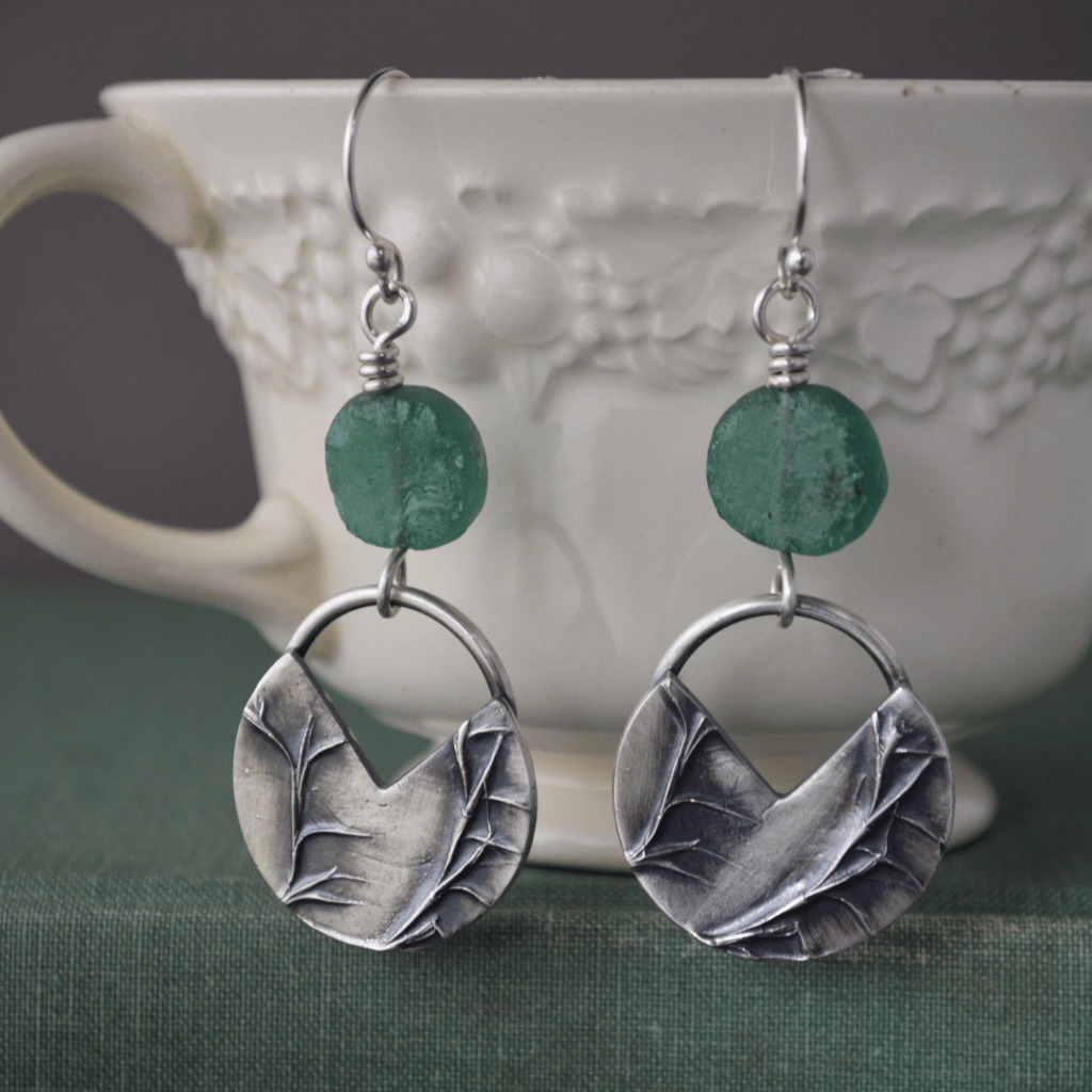 Little Bluestem Earrings with Ancient Roman Glass - Gayle Dowell