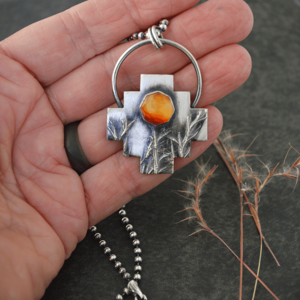 Little Bluestem Prairie Necklace with Carnelian - Gayle Dowell