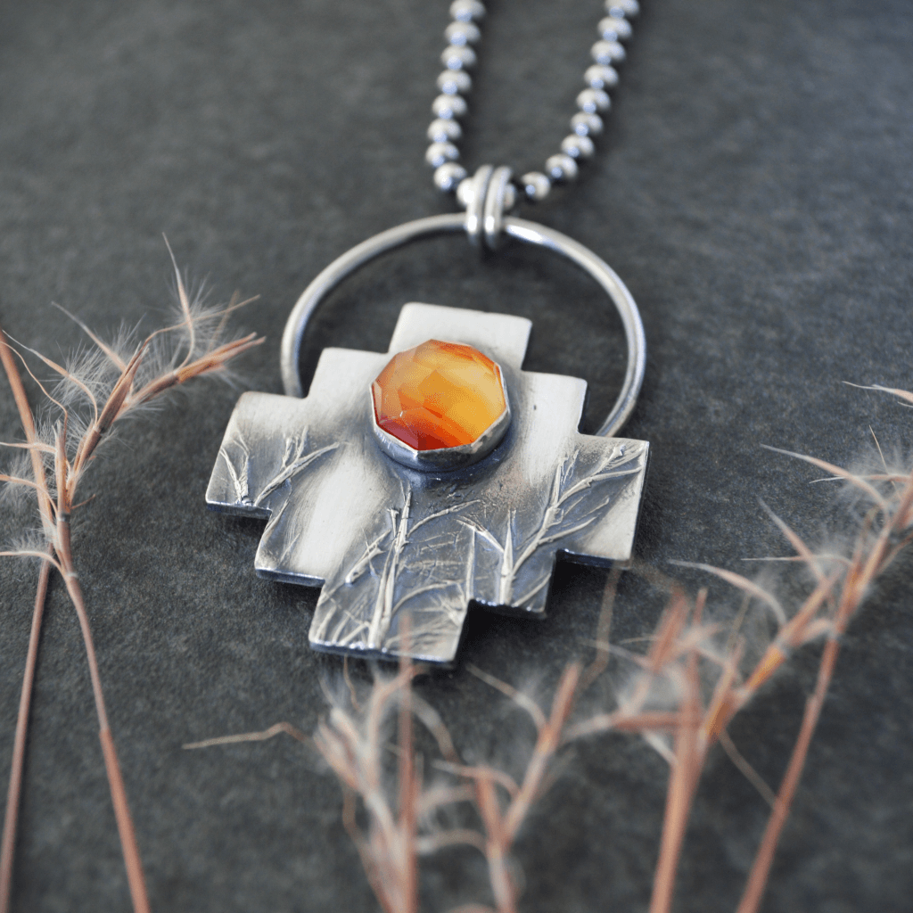 Little Bluestem Prairie Necklace with Carnelian - Gayle Dowell