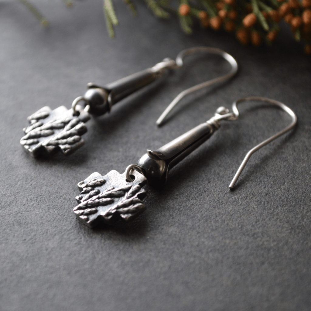 Mini Squash Blossom Earrings with Cedar Crosses - Gayle Dowell