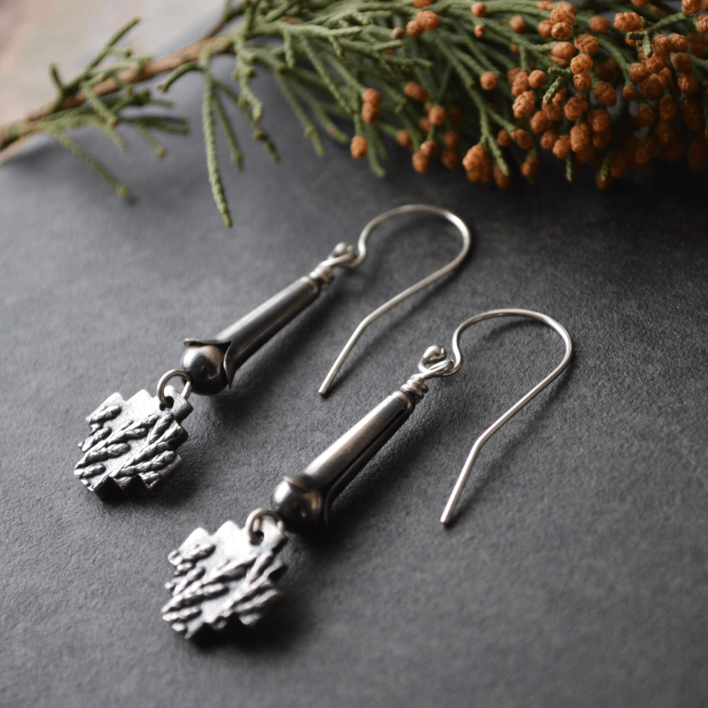 Mini Squash Blossom Earrings with Cedar Crosses - Gayle Dowell