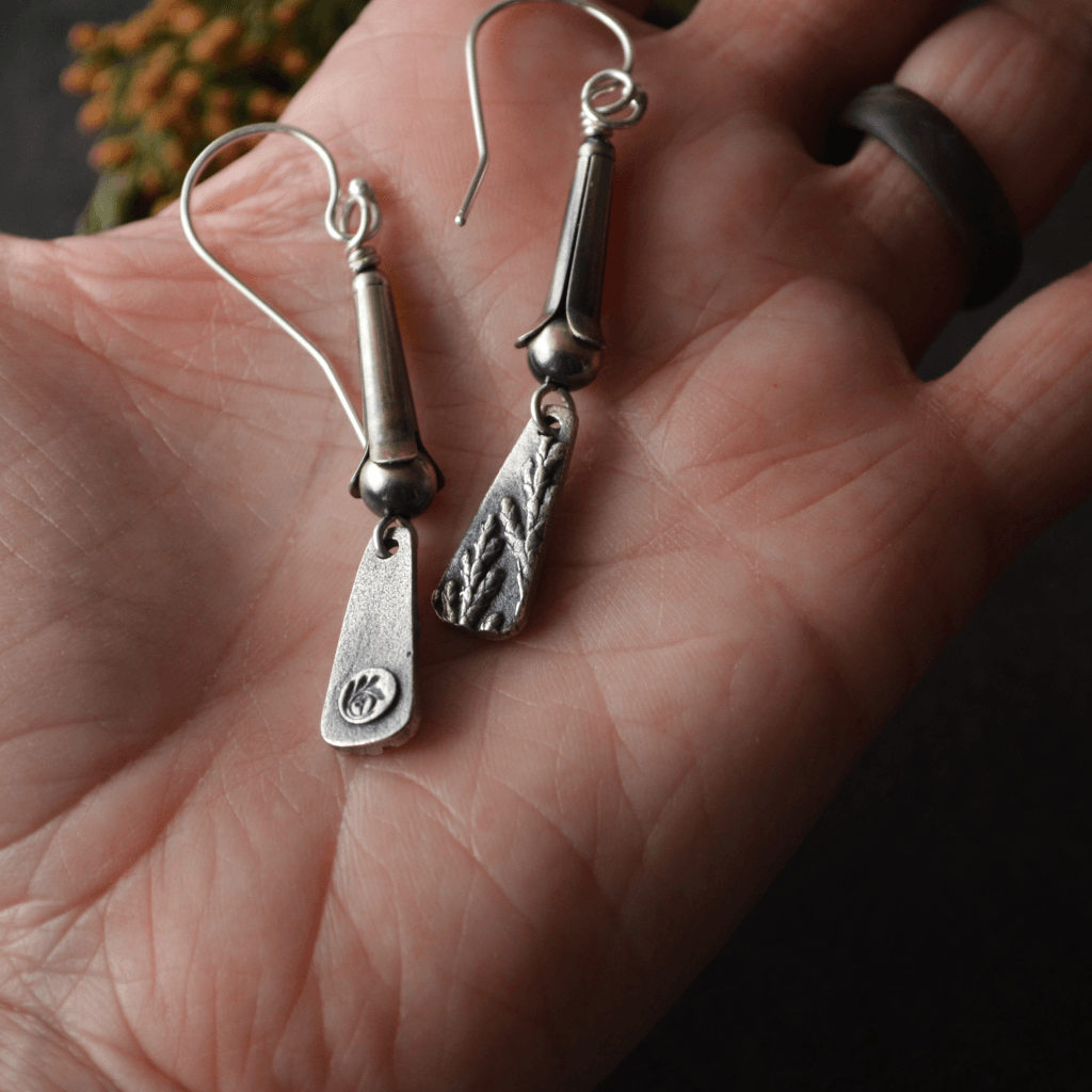 Mini Squash Blossom Earrings with Cedar Texture - Gayle Dowell