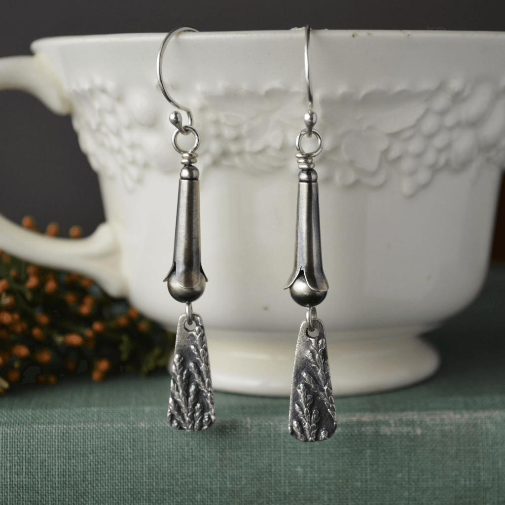 Mini Squash Blossom Earrings with Cedar Texture - Gayle Dowell