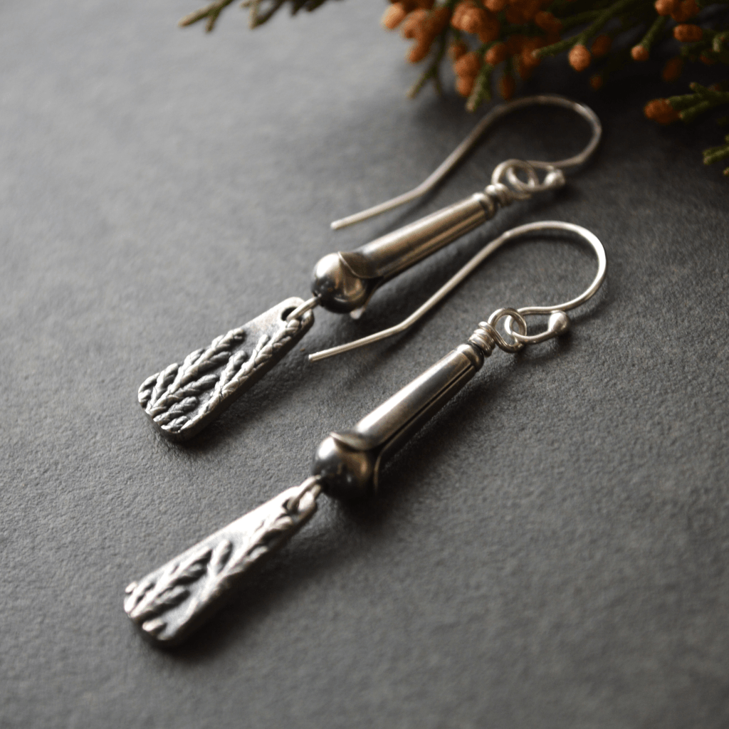 Mini Squash Blossom Earrings with Cedar Texture - Gayle Dowell