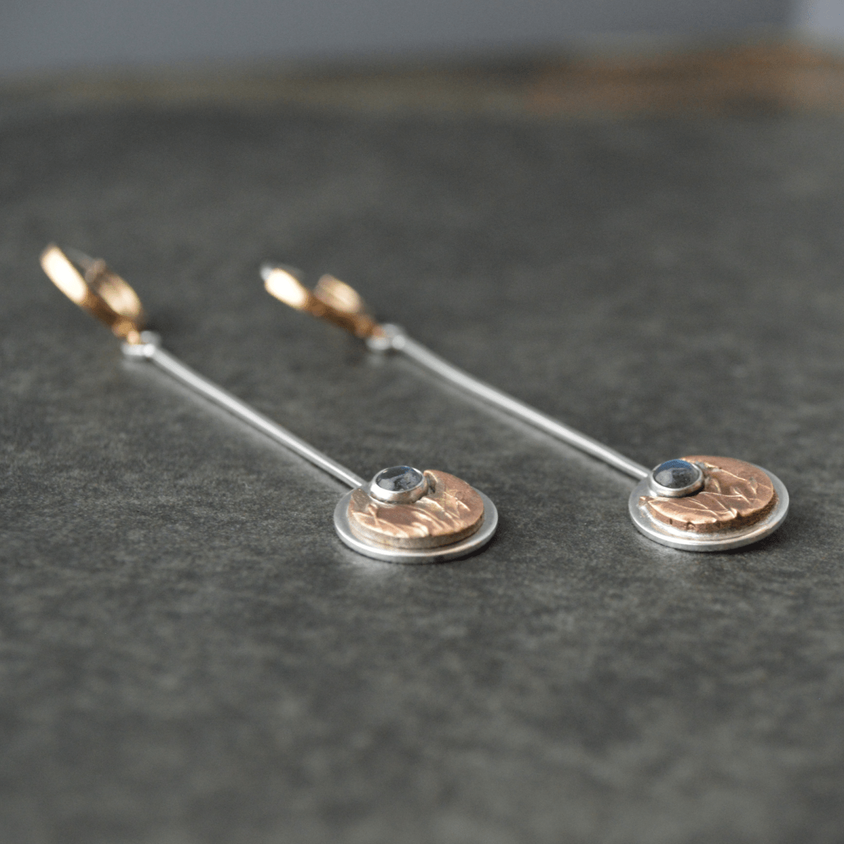 Mixed Metal Moon Earrings with Labradorite - Gayle Dowell