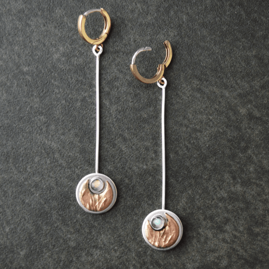Mixed Metal Moon Earrings with Labradorite - Gayle Dowell