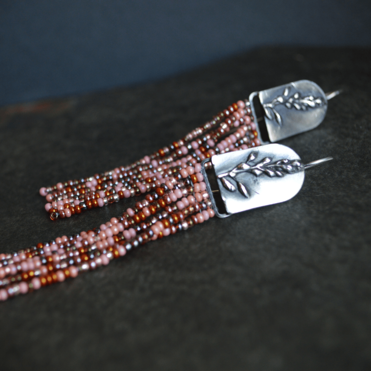 Pink Beaded Earrings, Tickclover in Fine Silver - Gayle Dowell