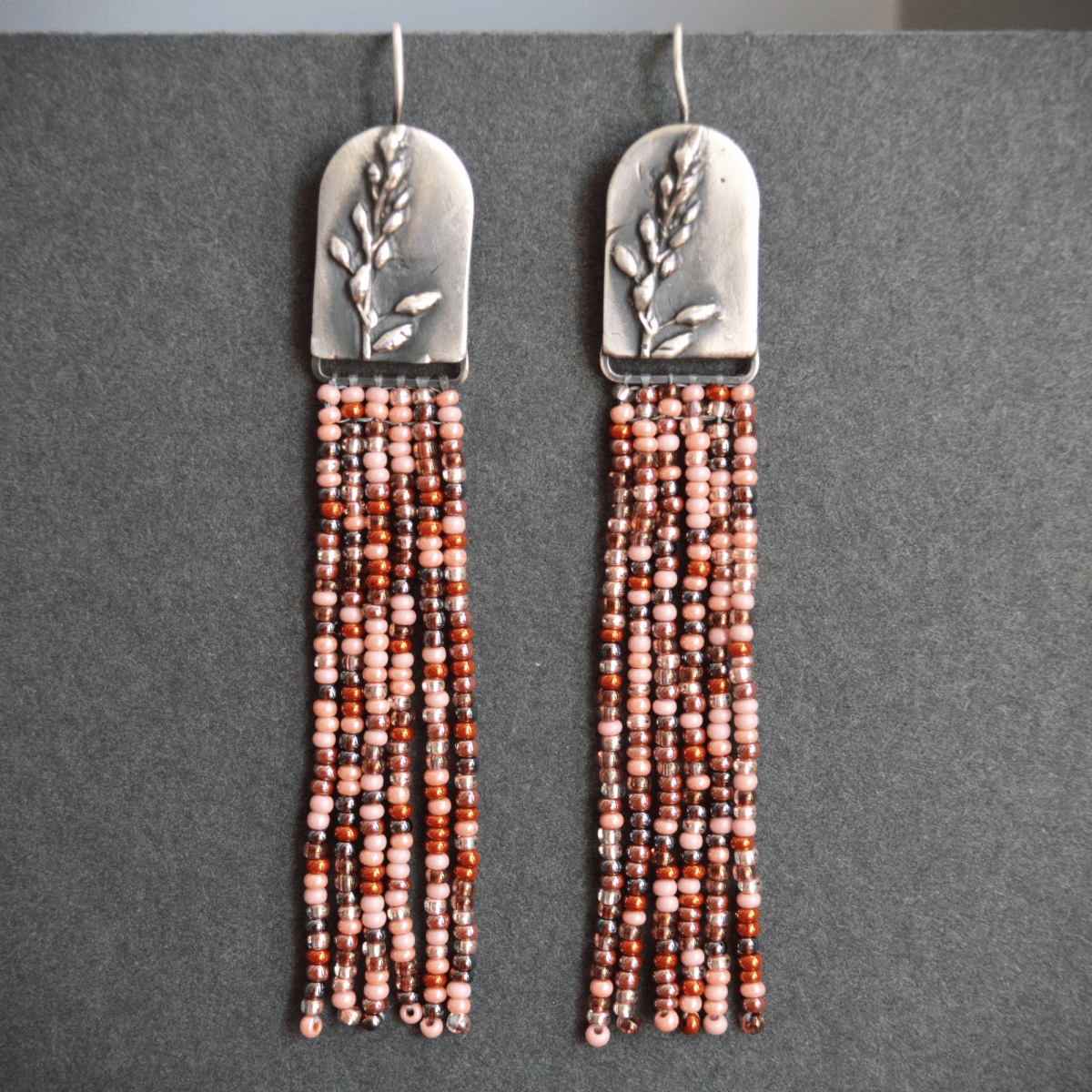 Pink Beaded Earrings, Tickclover in Fine Silver - Gayle Dowell