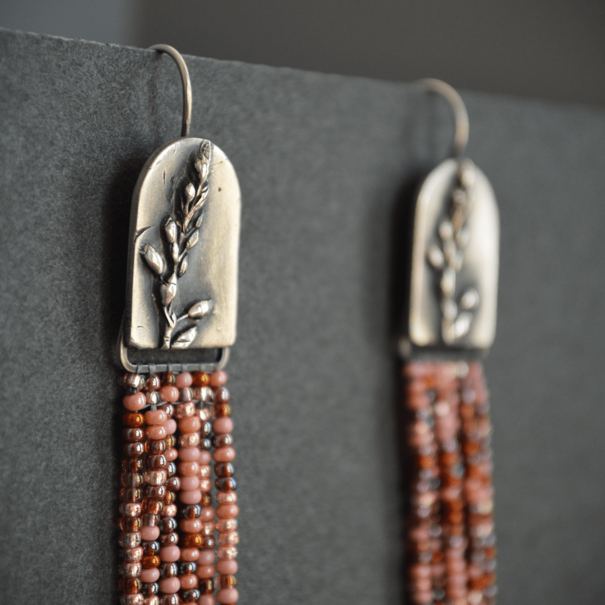 Pink Beaded Earrings, Tickclover in Fine Silver - Gayle Dowell