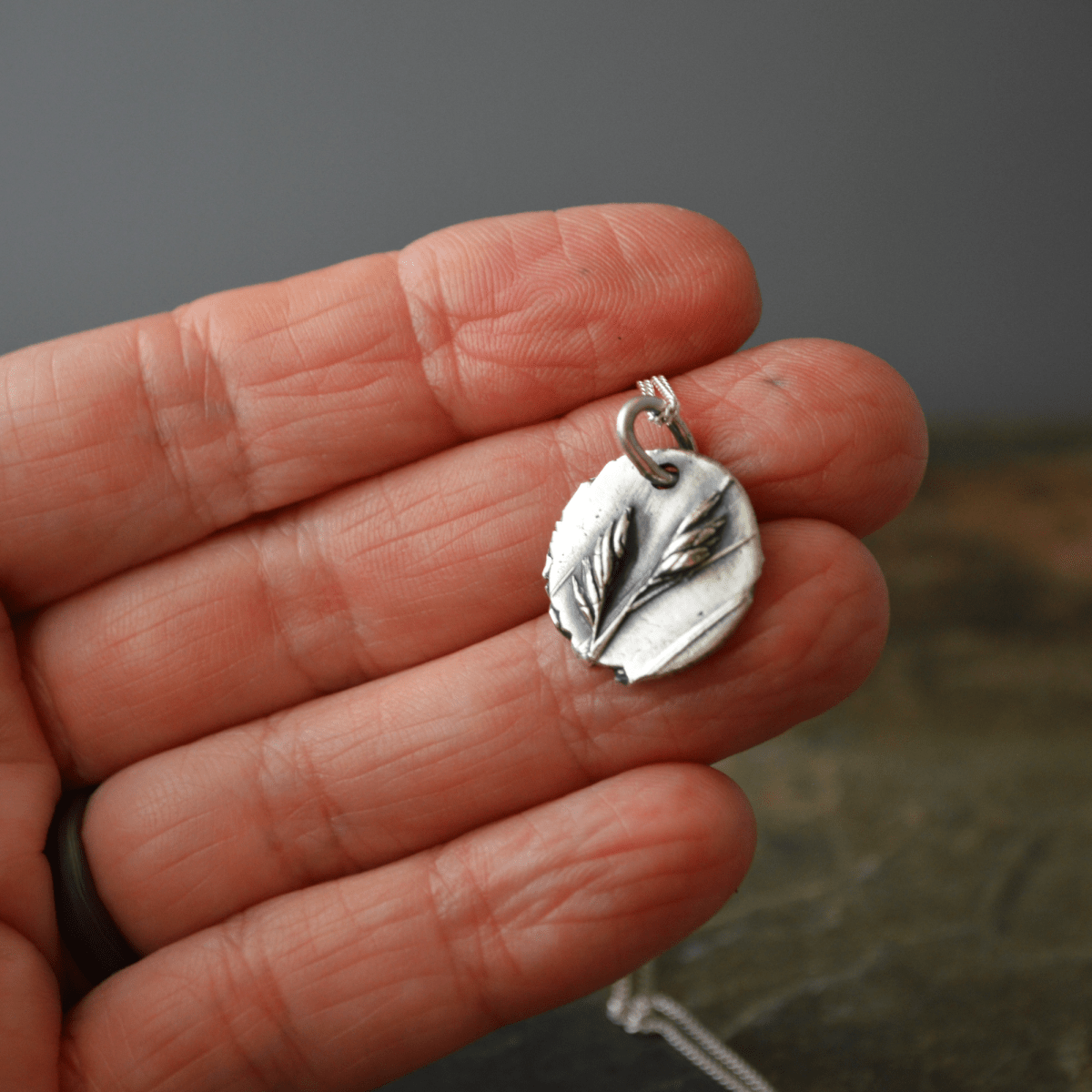 Prairie Buffalograss Pendant Necklace in Fine Silver - Gayle Dowell