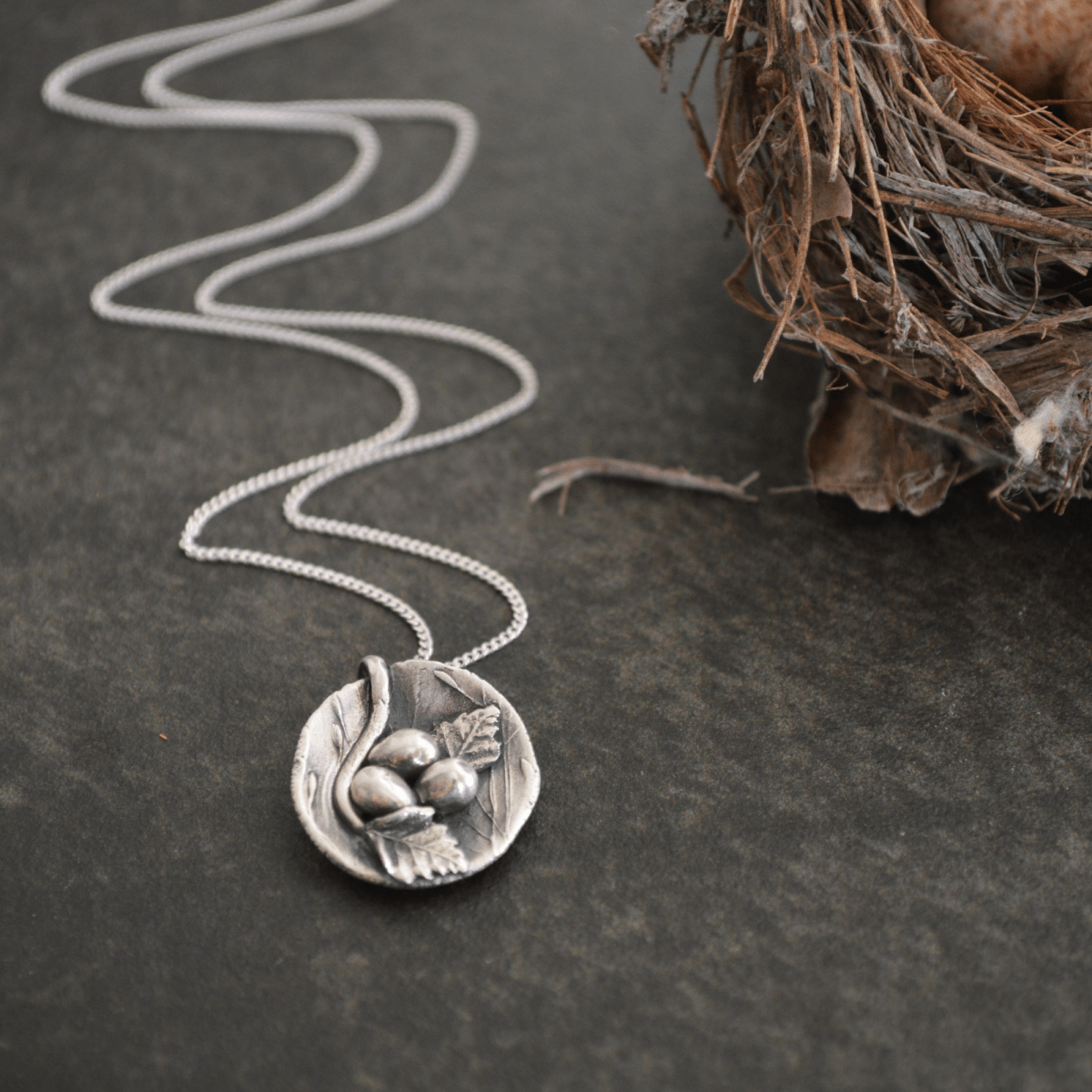 Prairie Nest Necklace with Three Eggs - Gayle Dowell