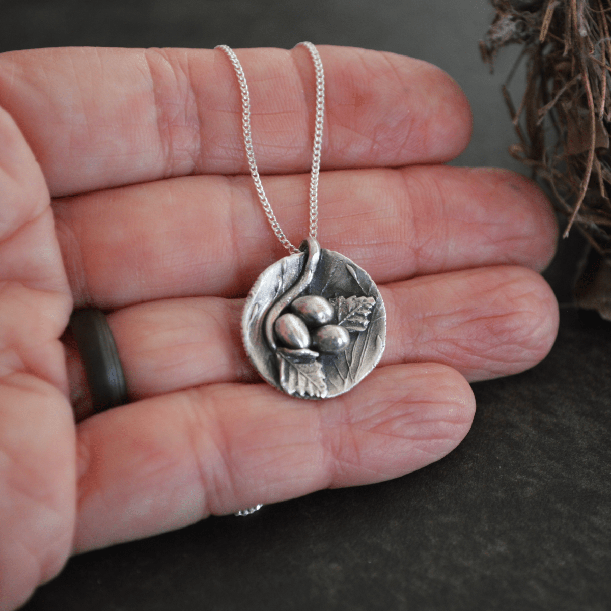 Prairie Nest Necklace with Three Eggs - Gayle Dowell