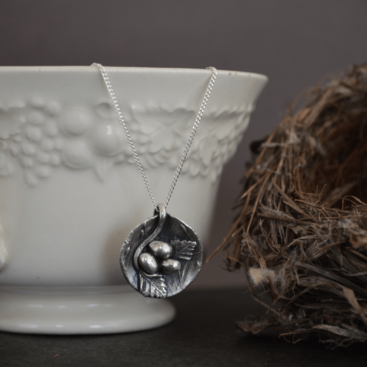 Prairie Nest Necklace with Three Eggs - Gayle Dowell
