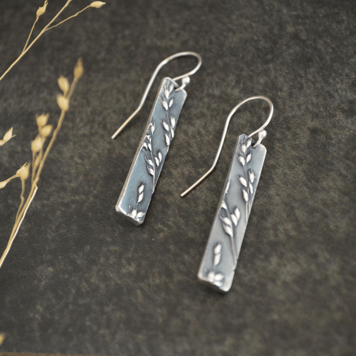 Prairie Switchgrass Long Earrings in Silver - Gayle Dowell