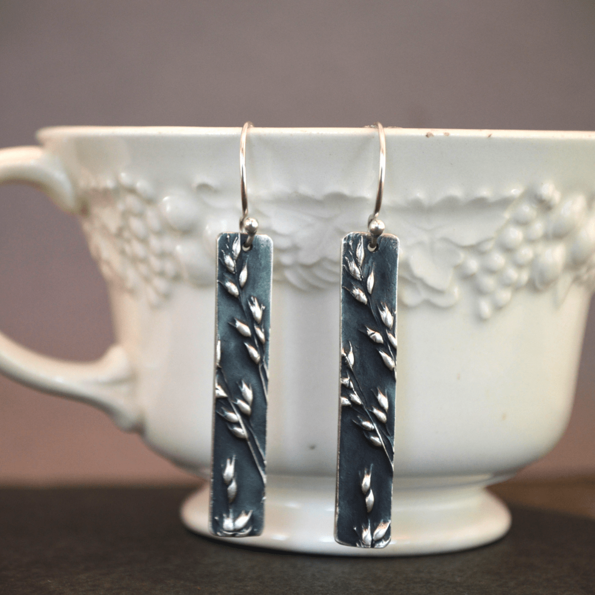Prairie Switchgrass Long Earrings in Silver - Gayle Dowell