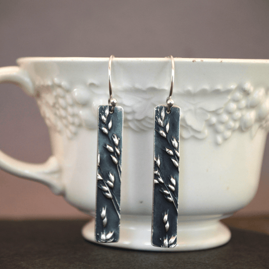 Prairie Switchgrass Long Earrings in Silver - Gayle Dowell