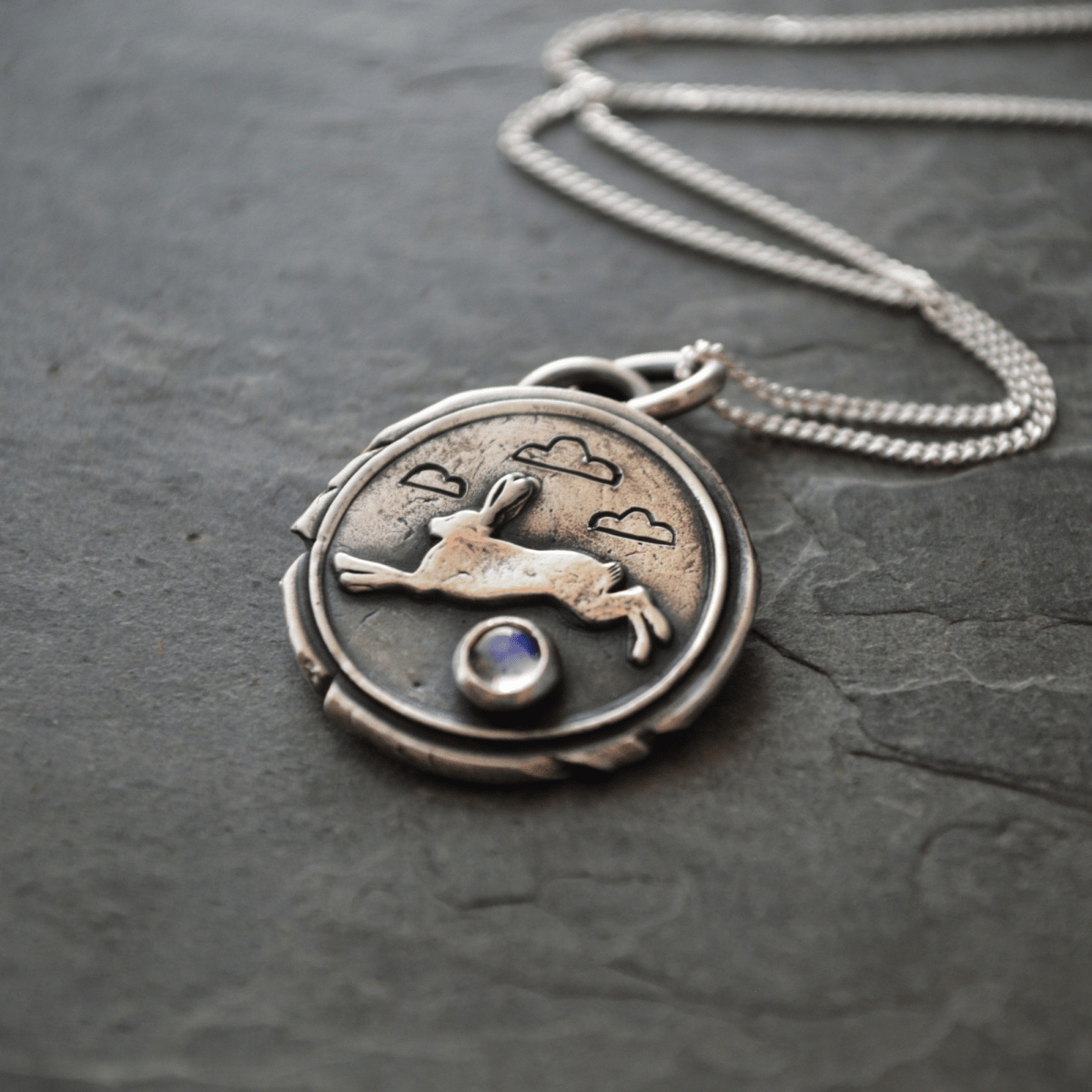Rabbit Necklace with Rainbow Moonstone - Gayle Dowell