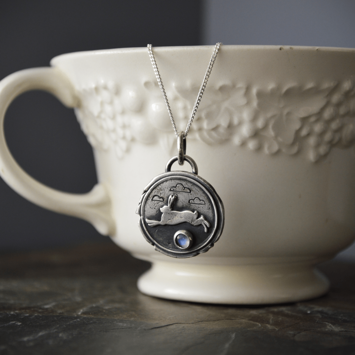 Rabbit Necklace with Rainbow Moonstone - Gayle Dowell