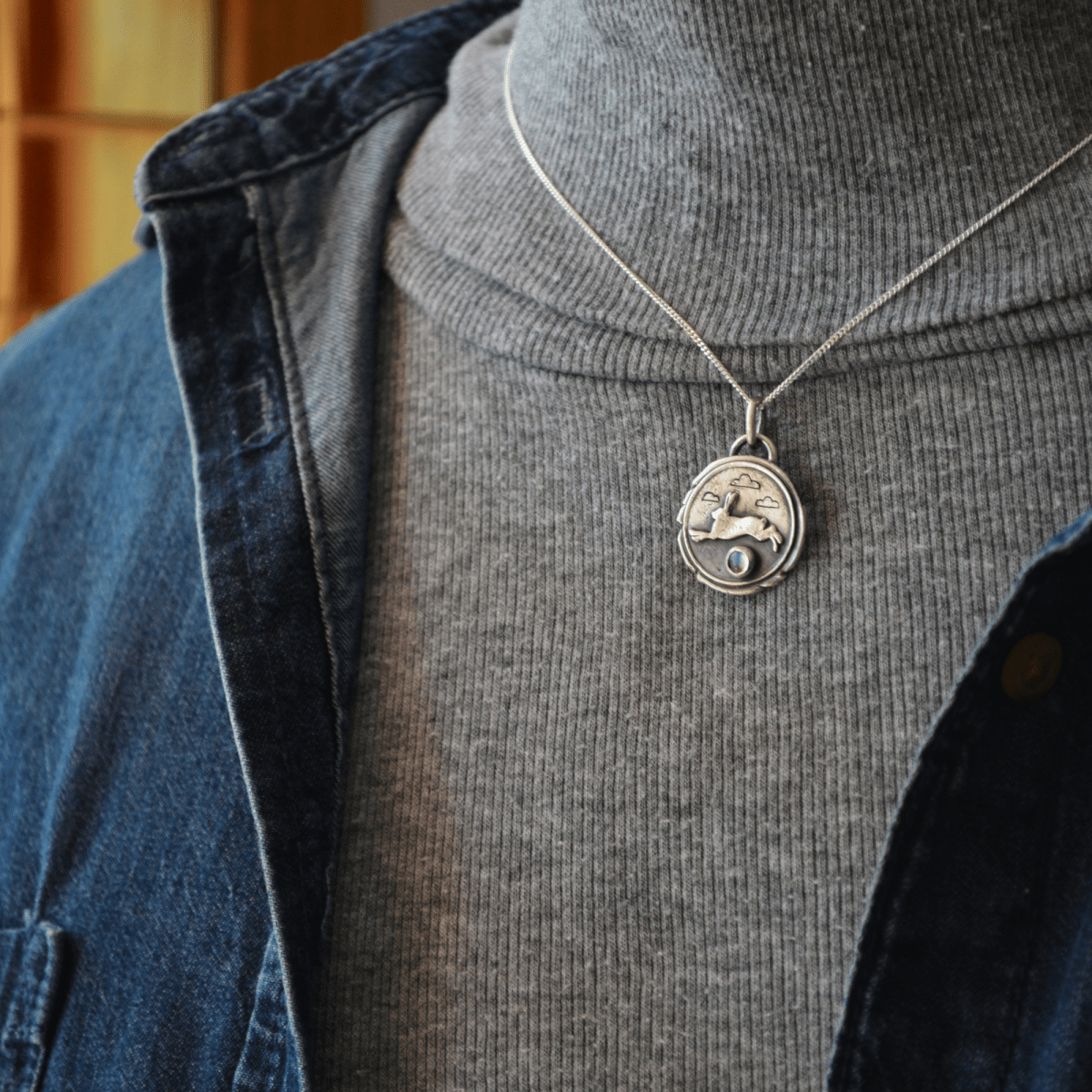 Rabbit Necklace with Rainbow Moonstone - Gayle Dowell