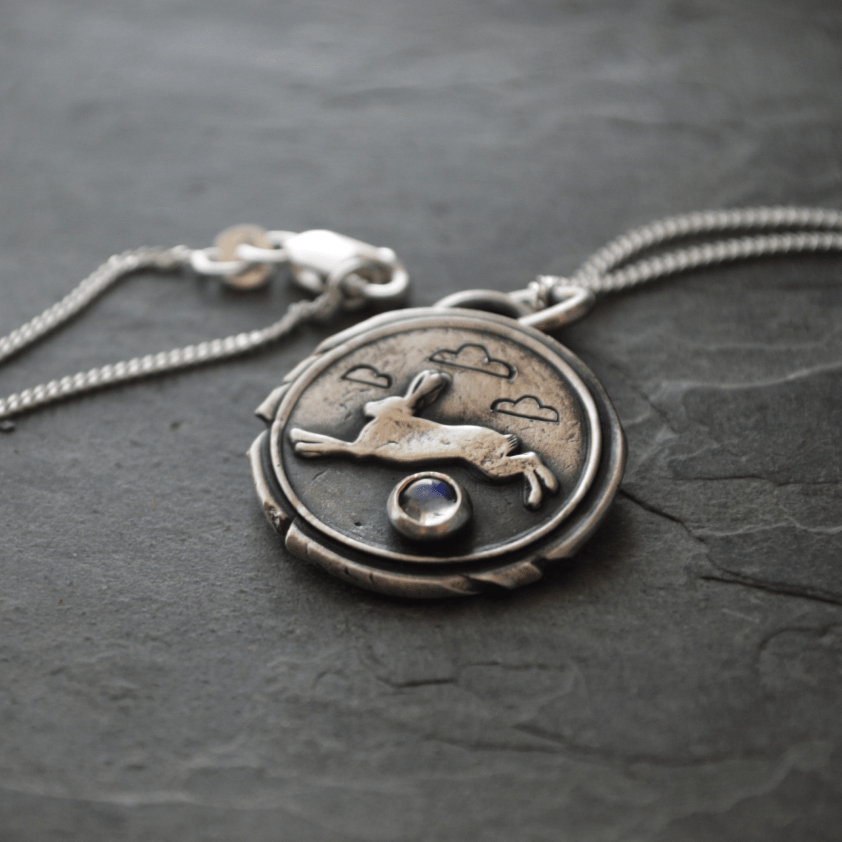 Rabbit Necklace with Rainbow Moonstone - Gayle Dowell