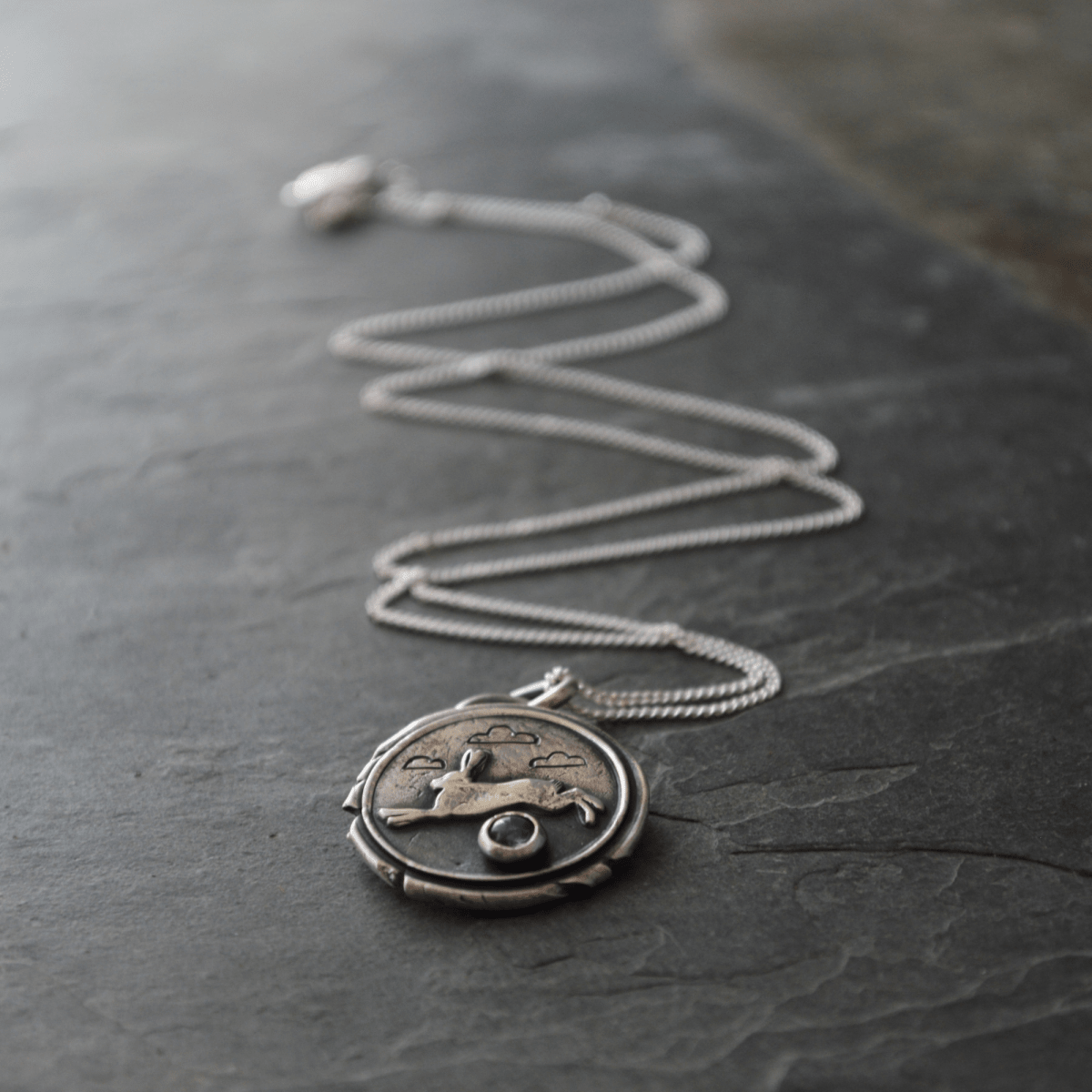 Rabbit Necklace with Rainbow Moonstone - Gayle Dowell