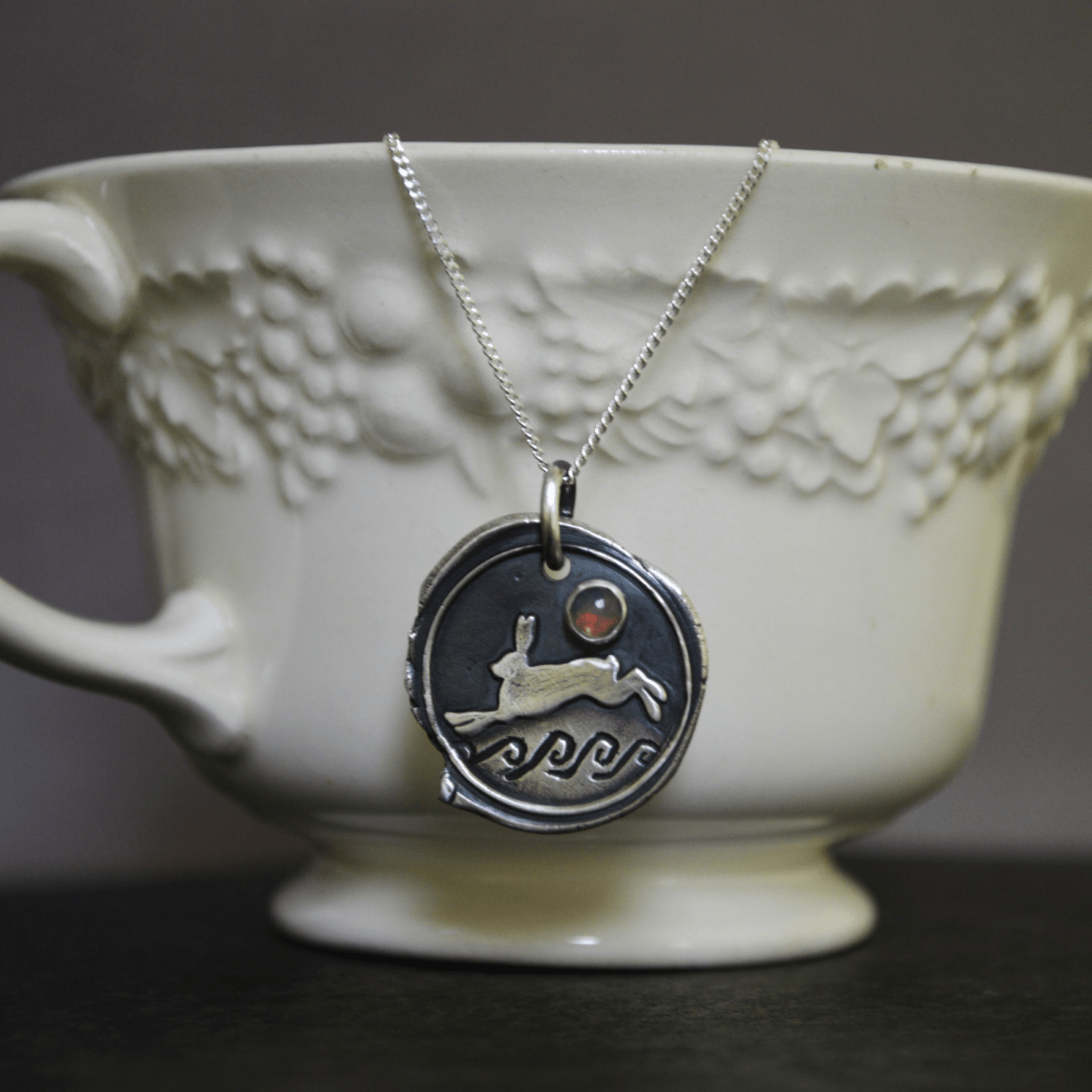 Rabbit Necklace with White Opal Moon - Gayle Dowell