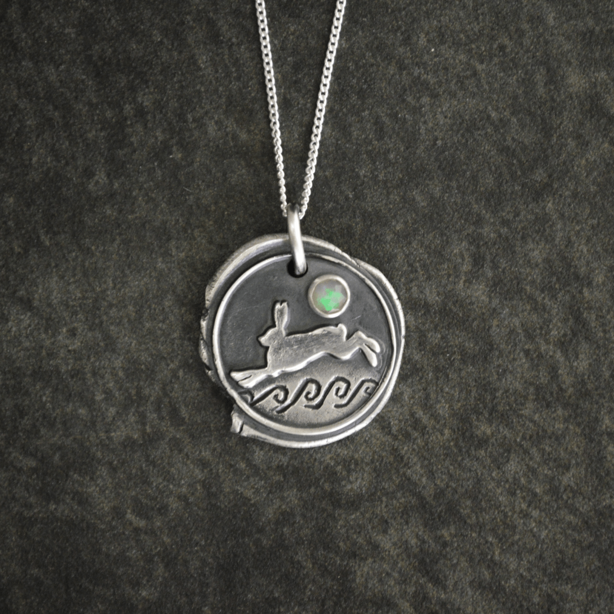 Rabbit Necklace with White Opal Moon - Gayle Dowell