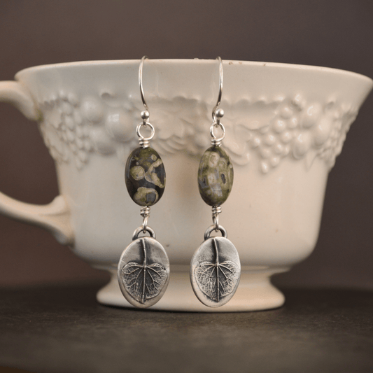 Redbud Leaf Earrings with Green Rhyolite - Gayle Dowell