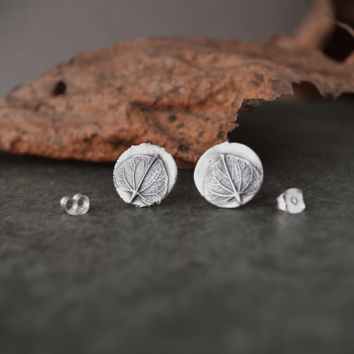 Redbud Leaf Stud Earrings in Fine Silver - Gayle Dowell