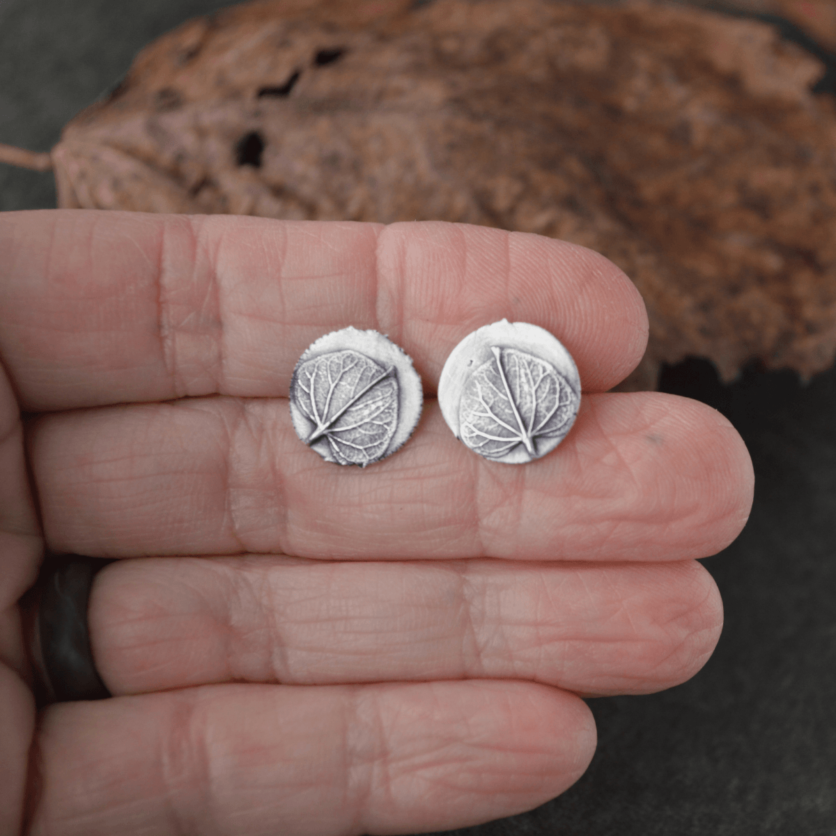 Redbud Leaf Stud Earrings in Fine Silver - Gayle Dowell